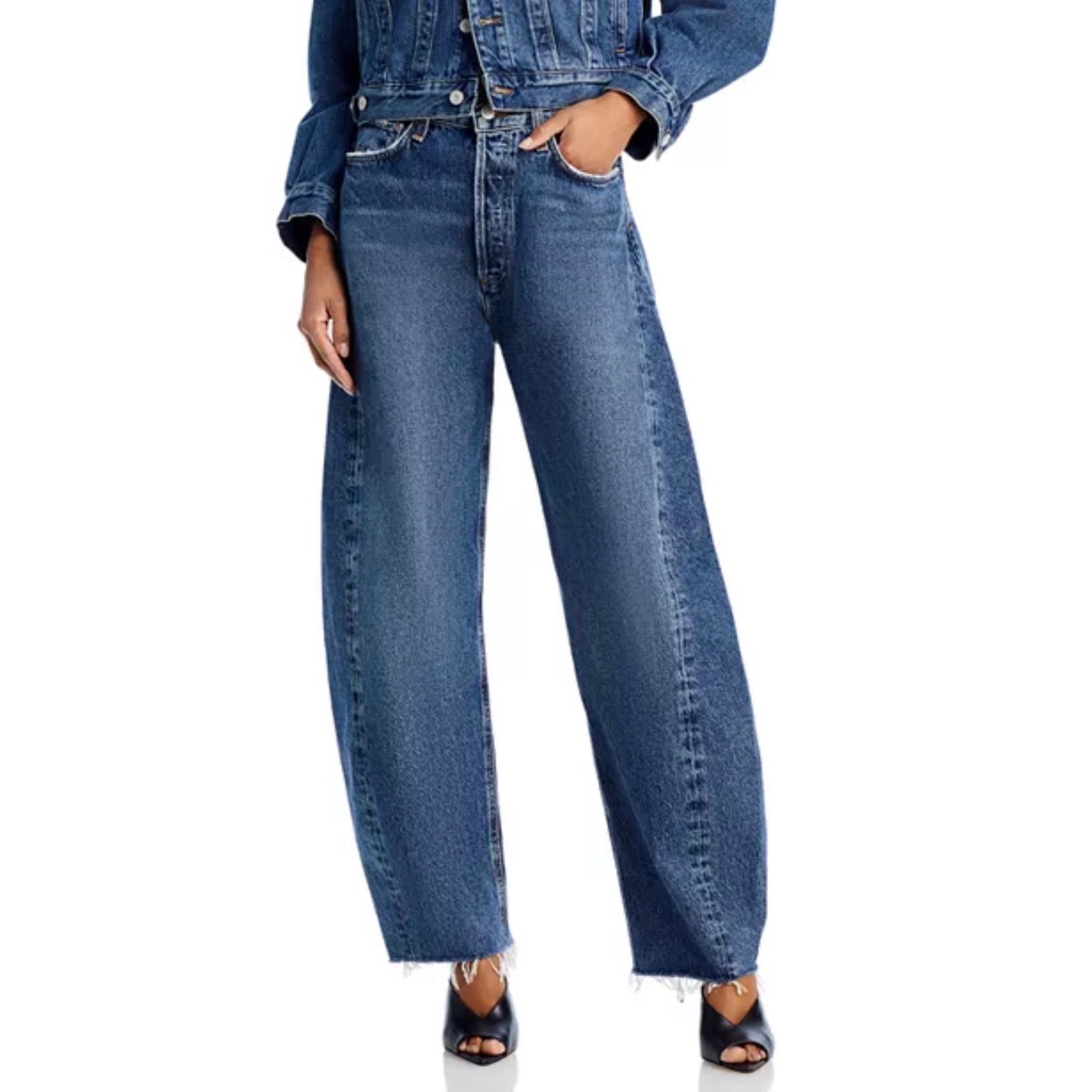 Agolde Luna Barrel Size 26 Control Medium Wash High Rise Raw Hem Jeans
